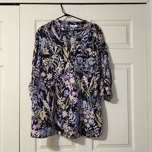 CALVIN KLEIN NEW WITH TAGS  2X polyester black  floral blouse